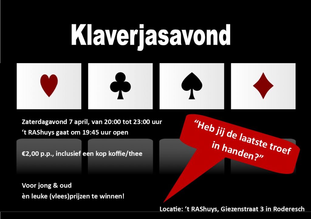 Klaverjasavond 7 april '18